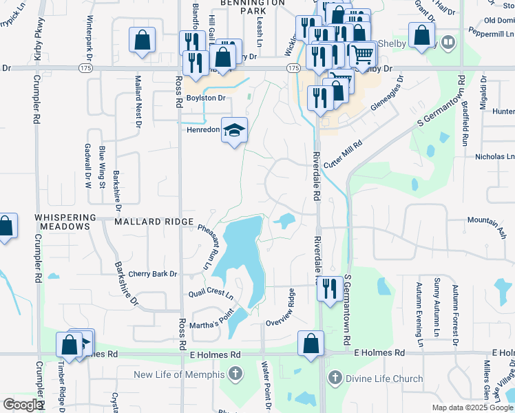 map of restaurants, bars, coffee shops, grocery stores, and more near 6849 Stone Gap Cove in Memphis
