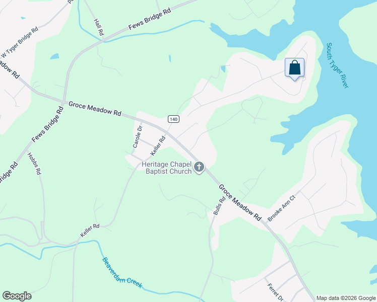 map of restaurants, bars, coffee shops, grocery stores, and more near 1504 Groce Meadow Road in Taylors