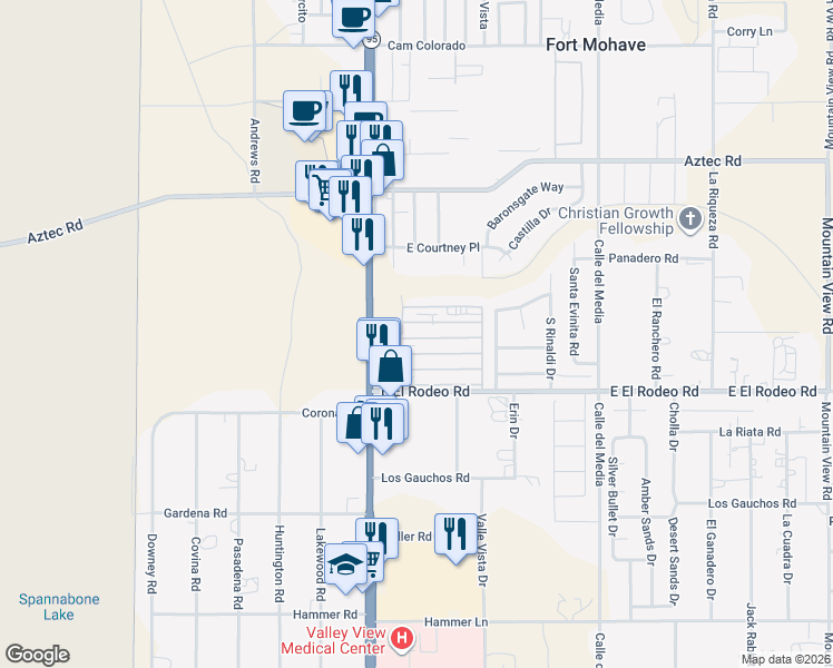 map of restaurants, bars, coffee shops, grocery stores, and more near 1545 East El Rodeo Road in Fort Mohave