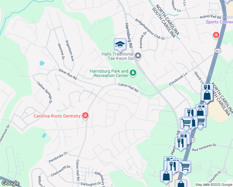 map of restaurants, bars, coffee shops, grocery stores, and more near 7068 Bareland Road in Indian Land
