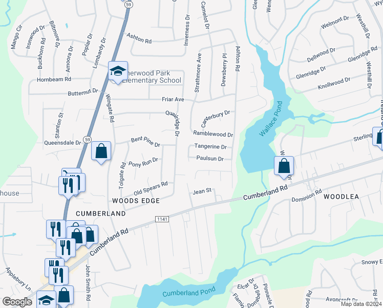 map of restaurants, bars, coffee shops, grocery stores, and more near 5041 Tangerine Drive in Fayetteville