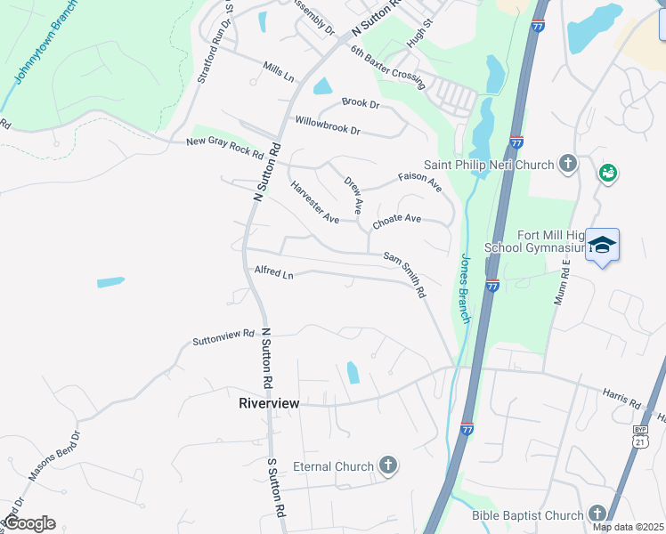 map of restaurants, bars, coffee shops, grocery stores, and more near 1645 Wimbleton Woods Drive in Fort Mill