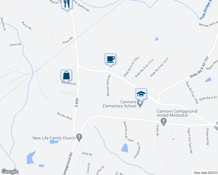 map of restaurants, bars, coffee shops, grocery stores, and more near 226 Bennett Dairy Road in Spartanburg