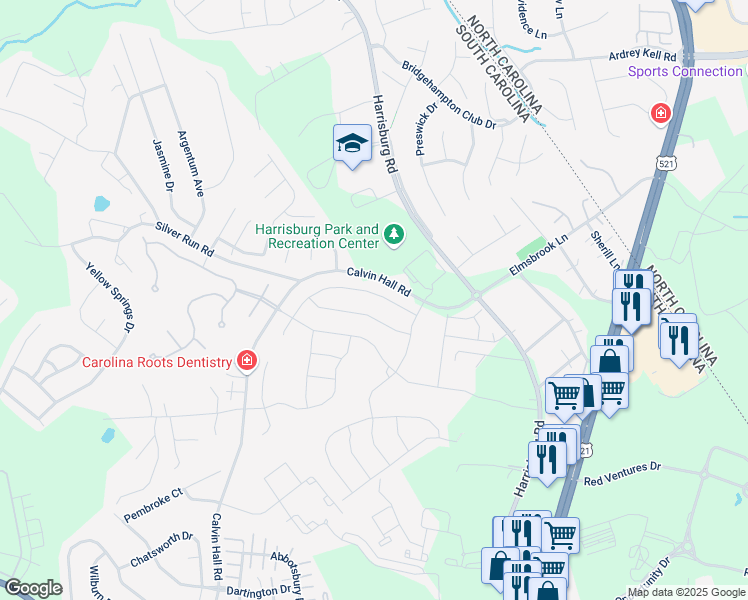 map of restaurants, bars, coffee shops, grocery stores, and more near 9282 Vecchio Drive in Fort Mill