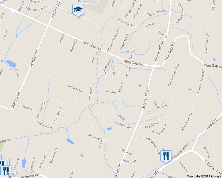 map of restaurants, bars, coffee shops, grocery stores, and more near 1552 Southernwood Drive in Chattanooga