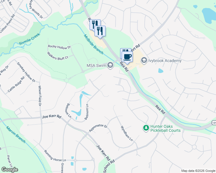 map of restaurants, bars, coffee shops, grocery stores, and more near 521 Streamside Lane in Waxhaw