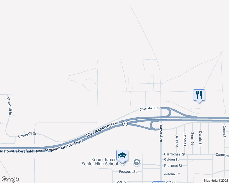 map of restaurants, bars, coffee shops, grocery stores, and more near Hampton Road in Boron