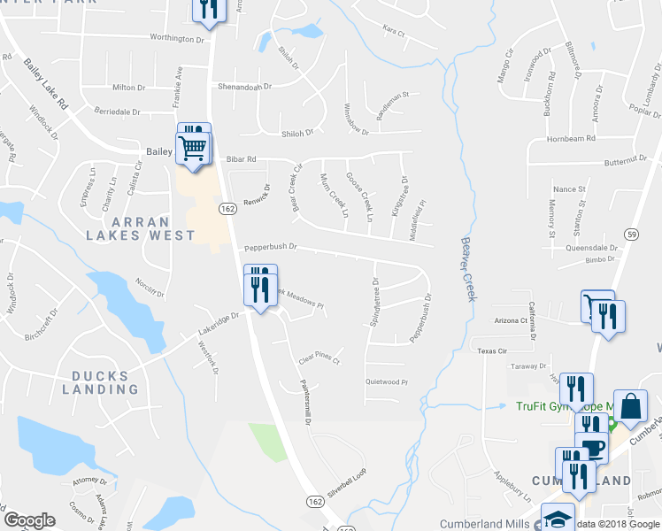 map of restaurants, bars, coffee shops, grocery stores, and more near 2208 Horse Chestnut Place in Fayetteville