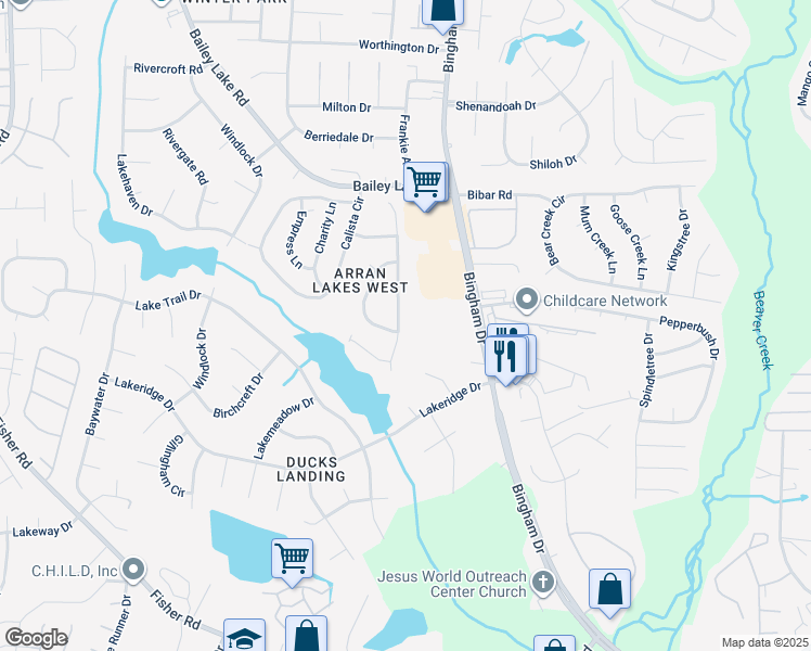 map of restaurants, bars, coffee shops, grocery stores, and more near 1843 Nuthatch Road in Fayetteville