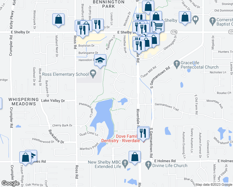 map of restaurants, bars, coffee shops, grocery stores, and more near 4937 West Hedgewall Circle in Memphis