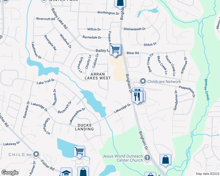 map of restaurants, bars, coffee shops, grocery stores, and more near 1843 Nuthatch Road in Fayetteville