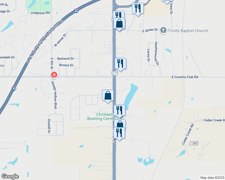 map of restaurants, bars, coffee shops, grocery stores, and more near 3318 South 4th Street in Chickasha