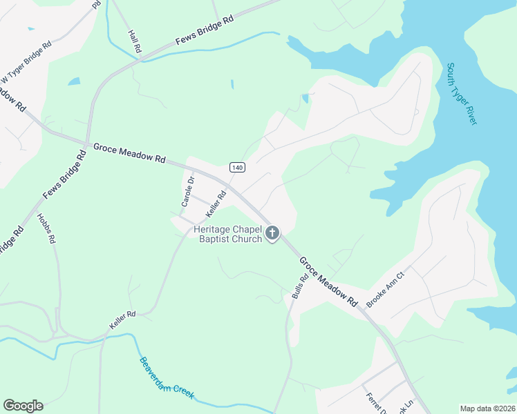 map of restaurants, bars, coffee shops, grocery stores, and more near 1504 Groce Meadow Road in Taylors