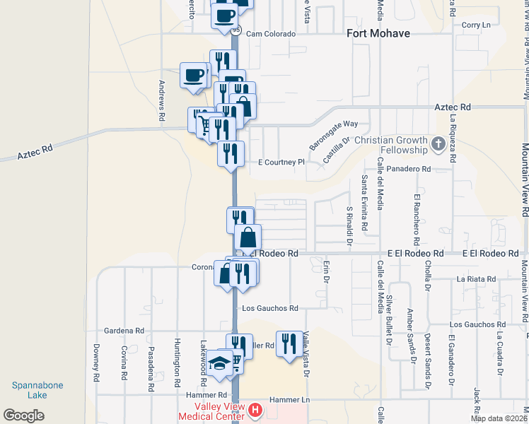 map of restaurants, bars, coffee shops, grocery stores, and more near 1545 East El Rodeo Road in Fort Mohave