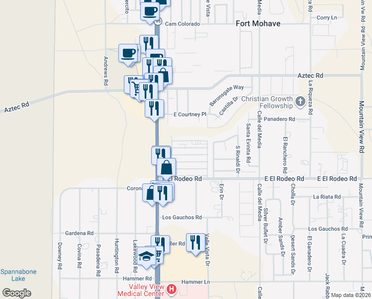 map of restaurants, bars, coffee shops, grocery stores, and more near 1545 East El Rodeo Road in Fort Mohave