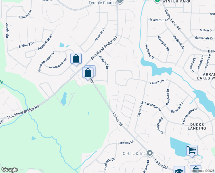 map of restaurants, bars, coffee shops, grocery stores, and more near 6526 Vineyard Drive in Fayetteville