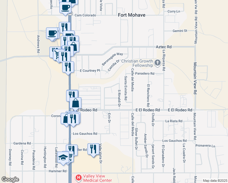map of restaurants, bars, coffee shops, grocery stores, and more near 1633 Segovia Way in Fort Mohave
