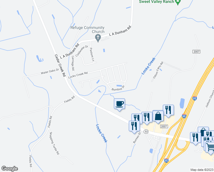 map of restaurants, bars, coffee shops, grocery stores, and more near 1245 Bombay Drive in Fayetteville