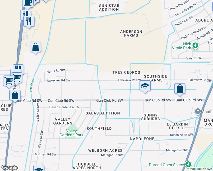 map of restaurants, bars, coffee shops, grocery stores, and more near 4300 Nicole Court Southwest in Albuquerque