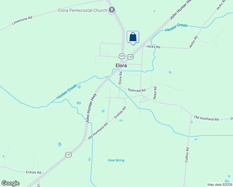 map of restaurants, bars, coffee shops, grocery stores, and more near 43 Old Huntland Road in Elora