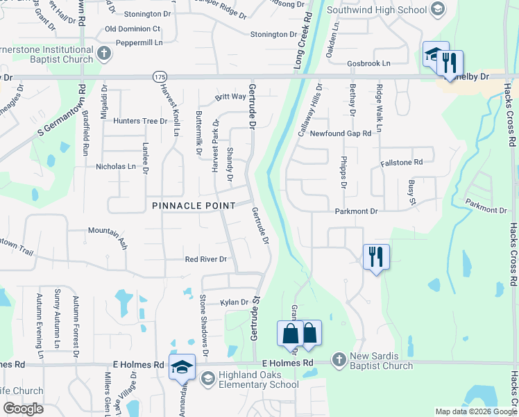 map of restaurants, bars, coffee shops, grocery stores, and more near 4932 Gertrude Drive in Memphis