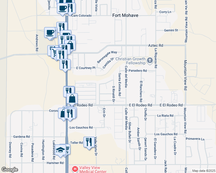 map of restaurants, bars, coffee shops, grocery stores, and more near 4908 South Rinaldi Circle in Fort Mohave