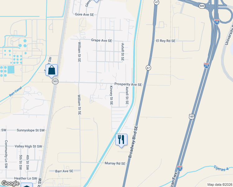 map of restaurants, bars, coffee shops, grocery stores, and more near 508 Prosperity Avenue Southeast in Albuquerque