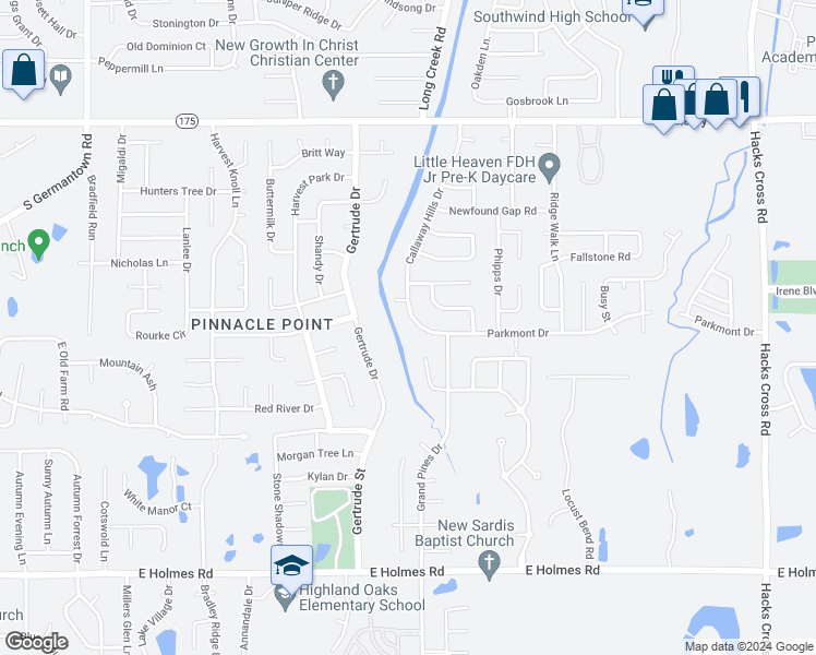 map of restaurants, bars, coffee shops, grocery stores, and more near 7611 Parkmont Drive in Memphis