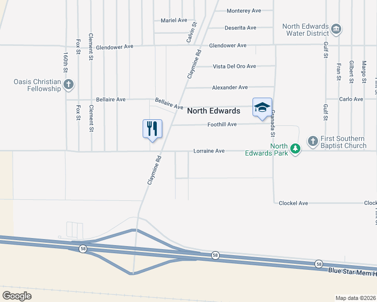 map of restaurants, bars, coffee shops, grocery stores, and more near Lorraine Avenue in North Edwards