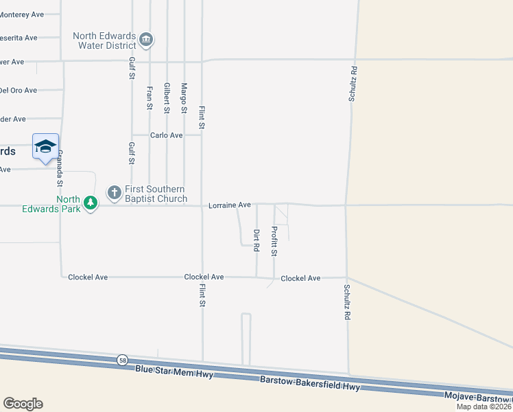 map of restaurants, bars, coffee shops, grocery stores, and more near 17366-17388 Lorraine Avenue in North Edwards