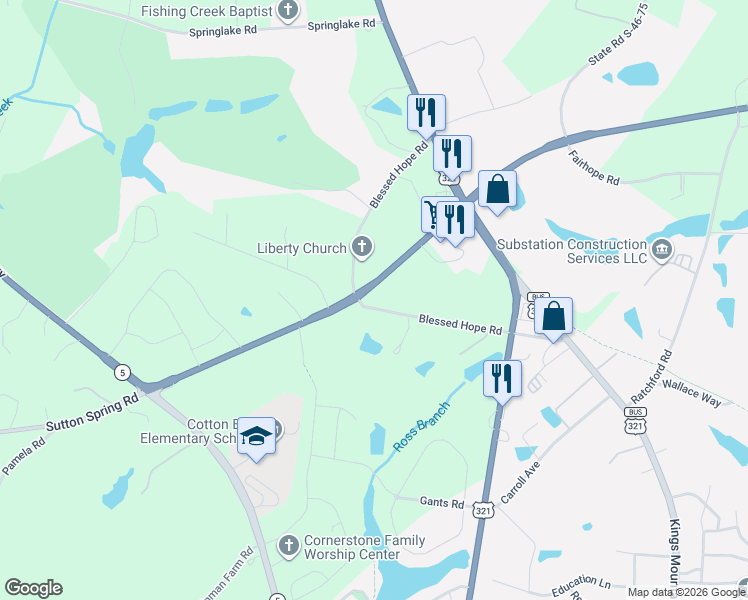 map of restaurants, bars, coffee shops, grocery stores, and more near 1220 Alexander Love Highway in York