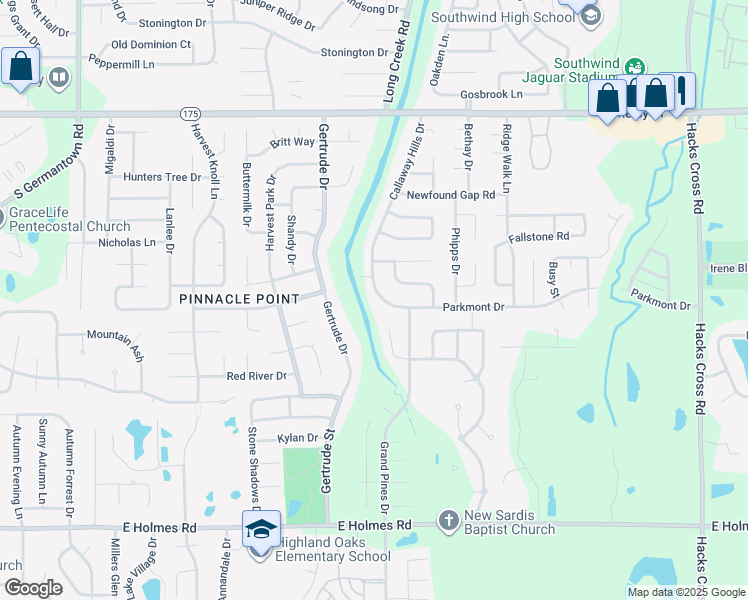 map of restaurants, bars, coffee shops, grocery stores, and more near 7606 Parkmont Drive in Memphis