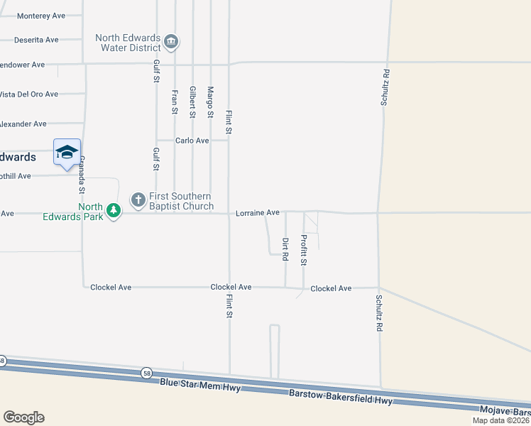 map of restaurants, bars, coffee shops, grocery stores, and more near 17366 Lorraine Avenue in North Edwards