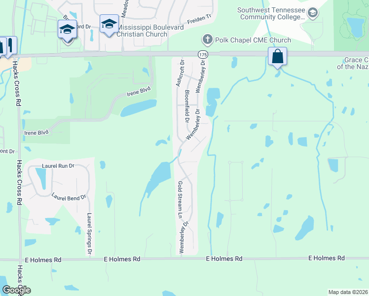 map of restaurants, bars, coffee shops, grocery stores, and more near 4908 Wemberley Drive in Memphis
