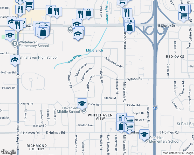 map of restaurants, bars, coffee shops, grocery stores, and more near 4919 Gardenwood Drive in Memphis