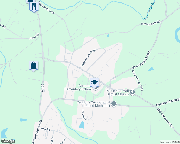 map of restaurants, bars, coffee shops, grocery stores, and more near 1350 Old Converse Road in Spartanburg