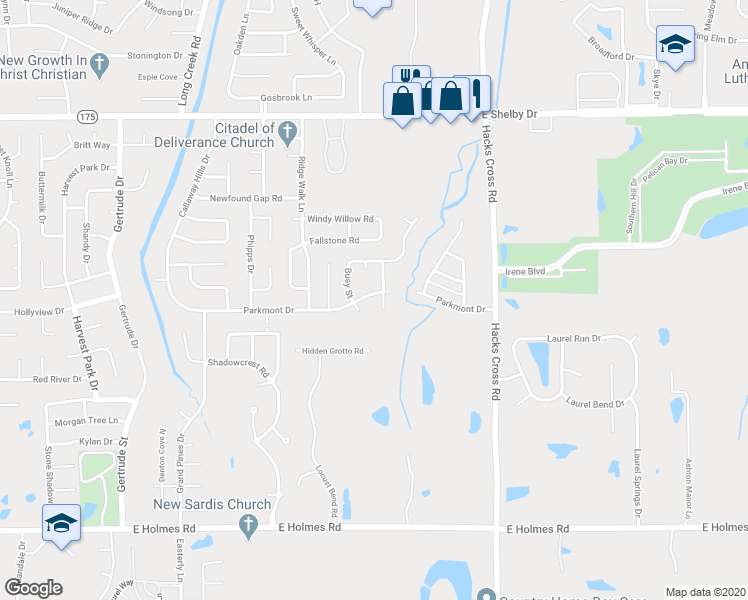 map of restaurants, bars, coffee shops, grocery stores, and more near 7859 Parkmont Drive in Memphis