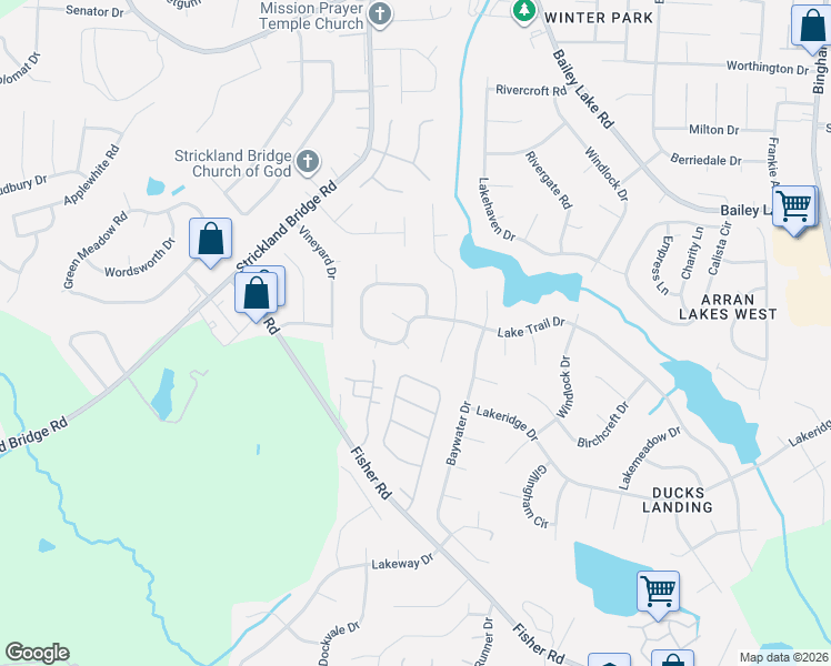 map of restaurants, bars, coffee shops, grocery stores, and more near 6257 Lake Trail Drive in Fayetteville