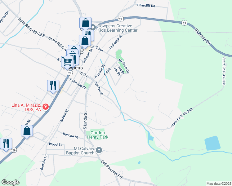 map of restaurants, bars, coffee shops, grocery stores, and more near 220 Boulder Court in Cowpens
