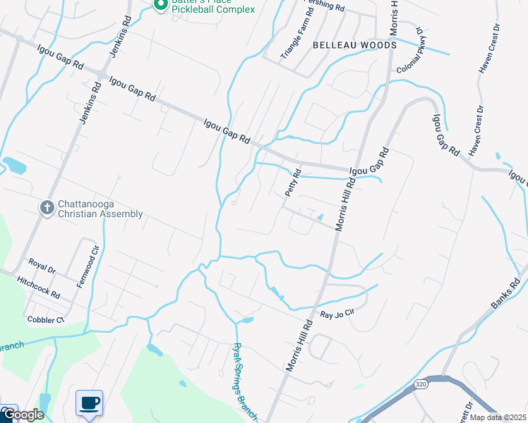 map of restaurants, bars, coffee shops, grocery stores, and more near 1779 Southernwood Drive in Chattanooga