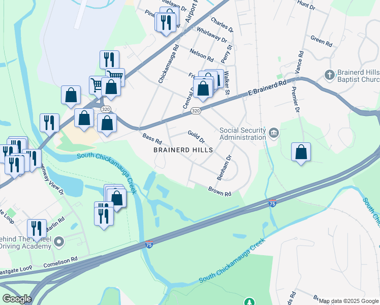 map of restaurants, bars, coffee shops, grocery stores, and more near in Chattanooga