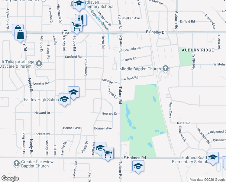 map of restaurants, bars, coffee shops, grocery stores, and more near 4908 Shayne Cove in Memphis