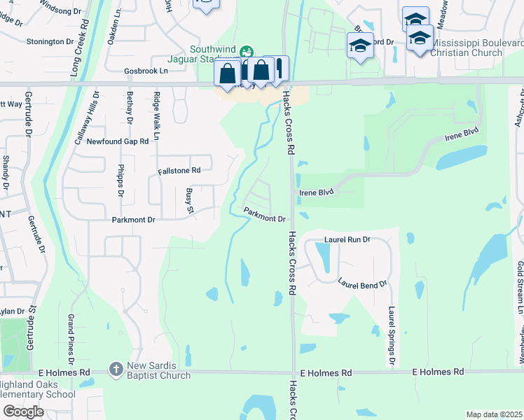 map of restaurants, bars, coffee shops, grocery stores, and more near 7965 River Mist Drive in Memphis