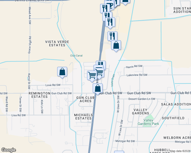 map of restaurants, bars, coffee shops, grocery stores, and more near 4250 Coors Boulevard Southwest in Albuquerque