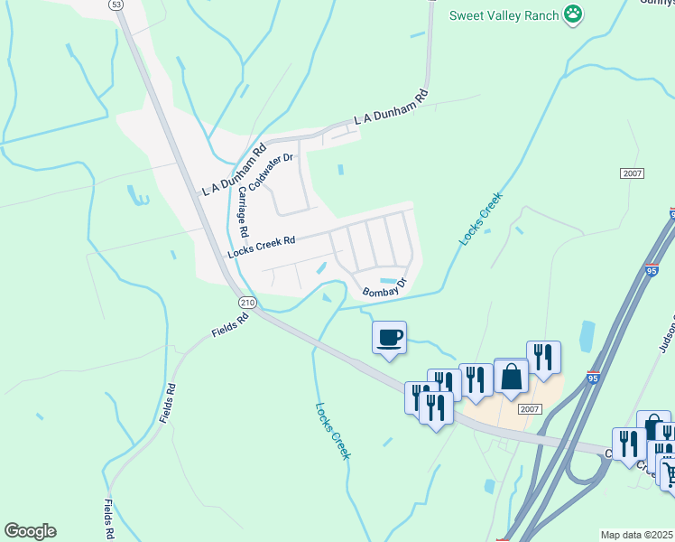 map of restaurants, bars, coffee shops, grocery stores, and more near 1267 Bombay Drive in Fayetteville
