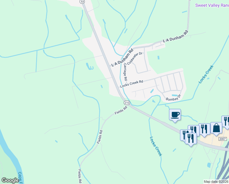 map of restaurants, bars, coffee shops, grocery stores, and more near 1701 Cedar Creek Road in Fayetteville