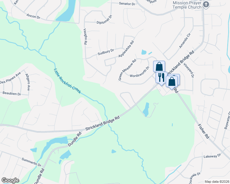 map of restaurants, bars, coffee shops, grocery stores, and more near 6895 Apsley Court in Fayetteville
