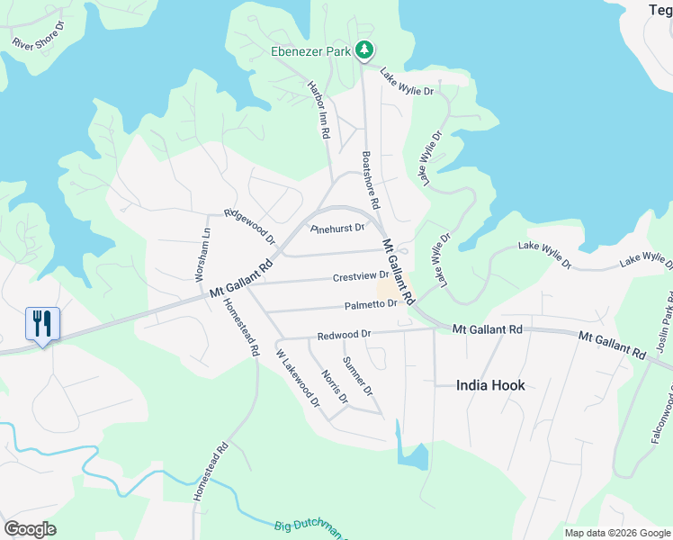 map of restaurants, bars, coffee shops, grocery stores, and more near 3941 Ridgewood Drive in Rock Hill