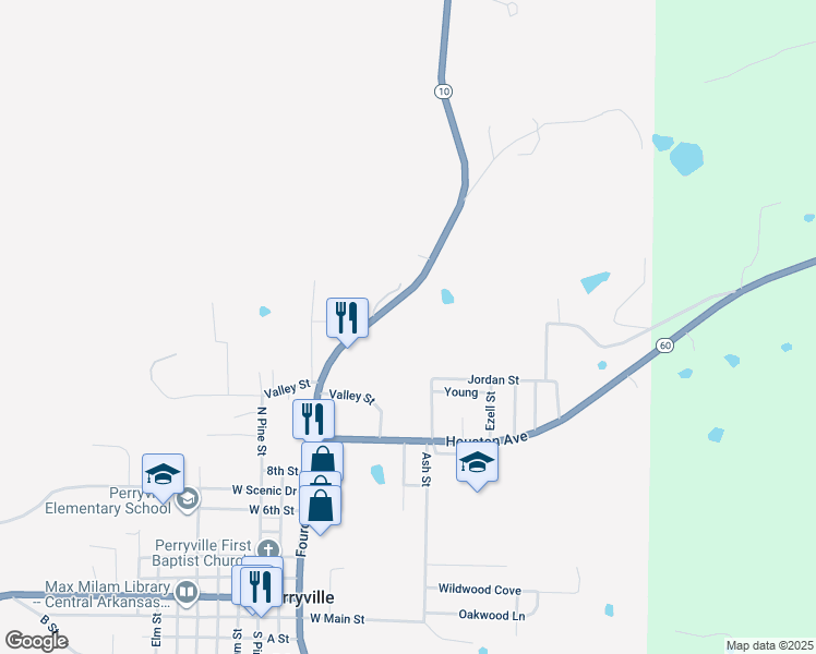 map of restaurants, bars, coffee shops, grocery stores, and more near 1104 Fourche Avenue in Perryville
