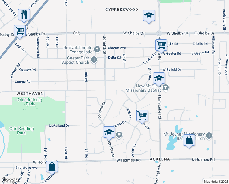 map of restaurants, bars, coffee shops, grocery stores, and more near 313 Honduras Drive in Memphis